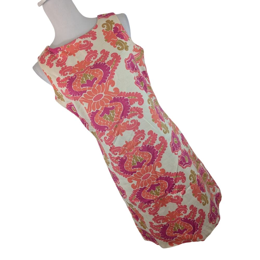 WILLI SMITH! FUSCHIA PINK, ORANGE, GOLD & CREAM TEXTURED COTTON STRETCH DRESS! 4